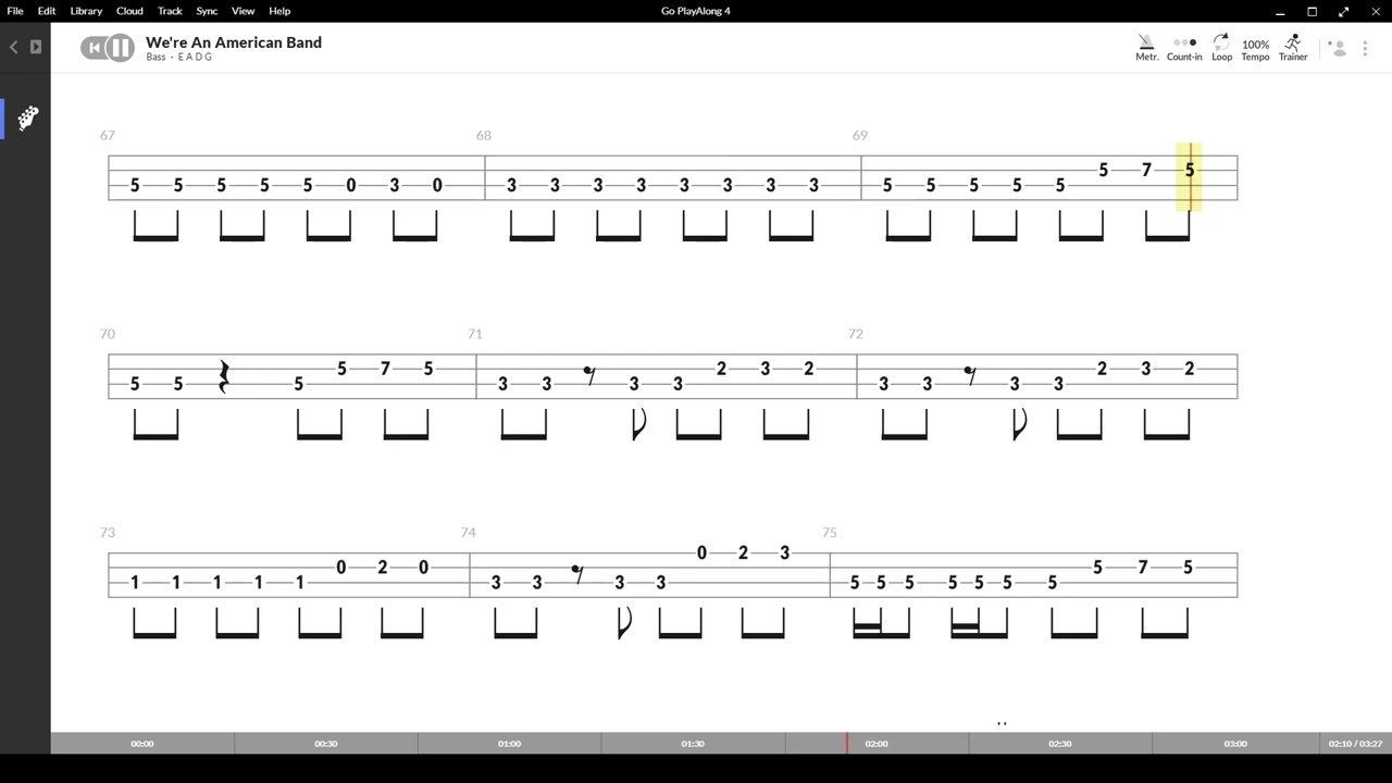 We're An American Band(Grand Funk Railroad ),Tablatura e base Senza Basso-Backing bass track-NO BASS