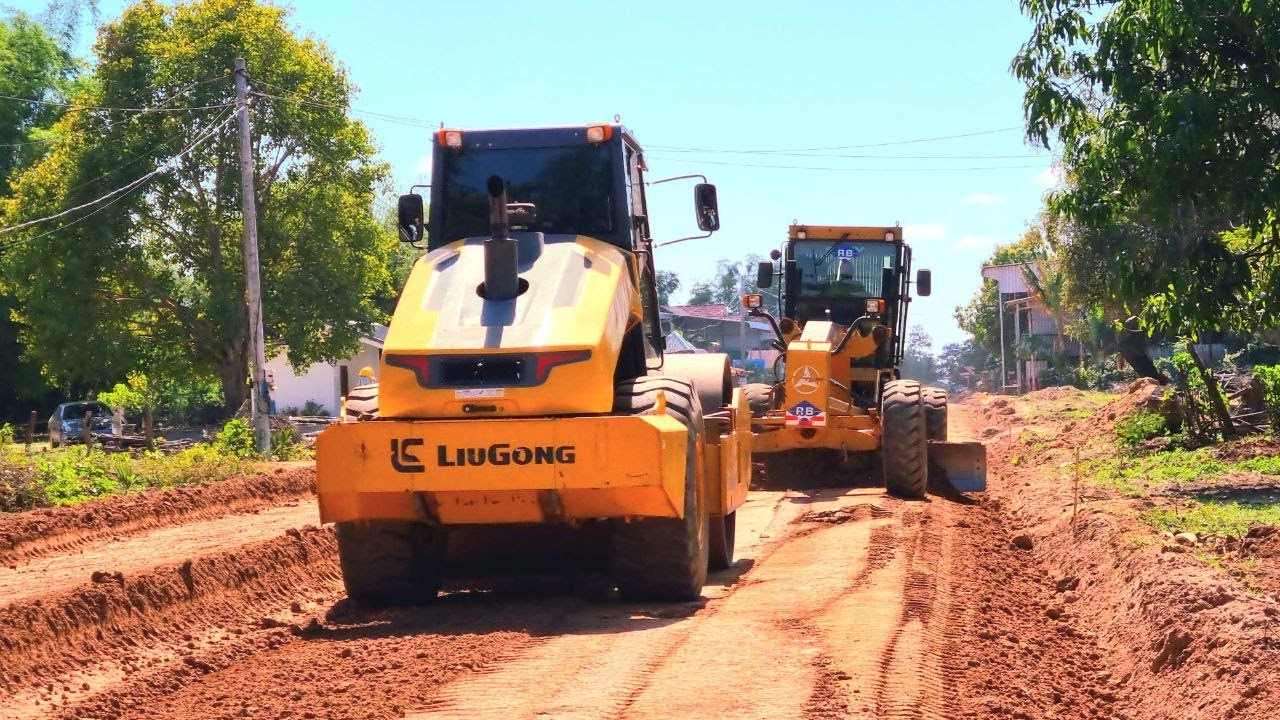 Incredible Road Construction Process with Giant Motor Grader and Road Roller