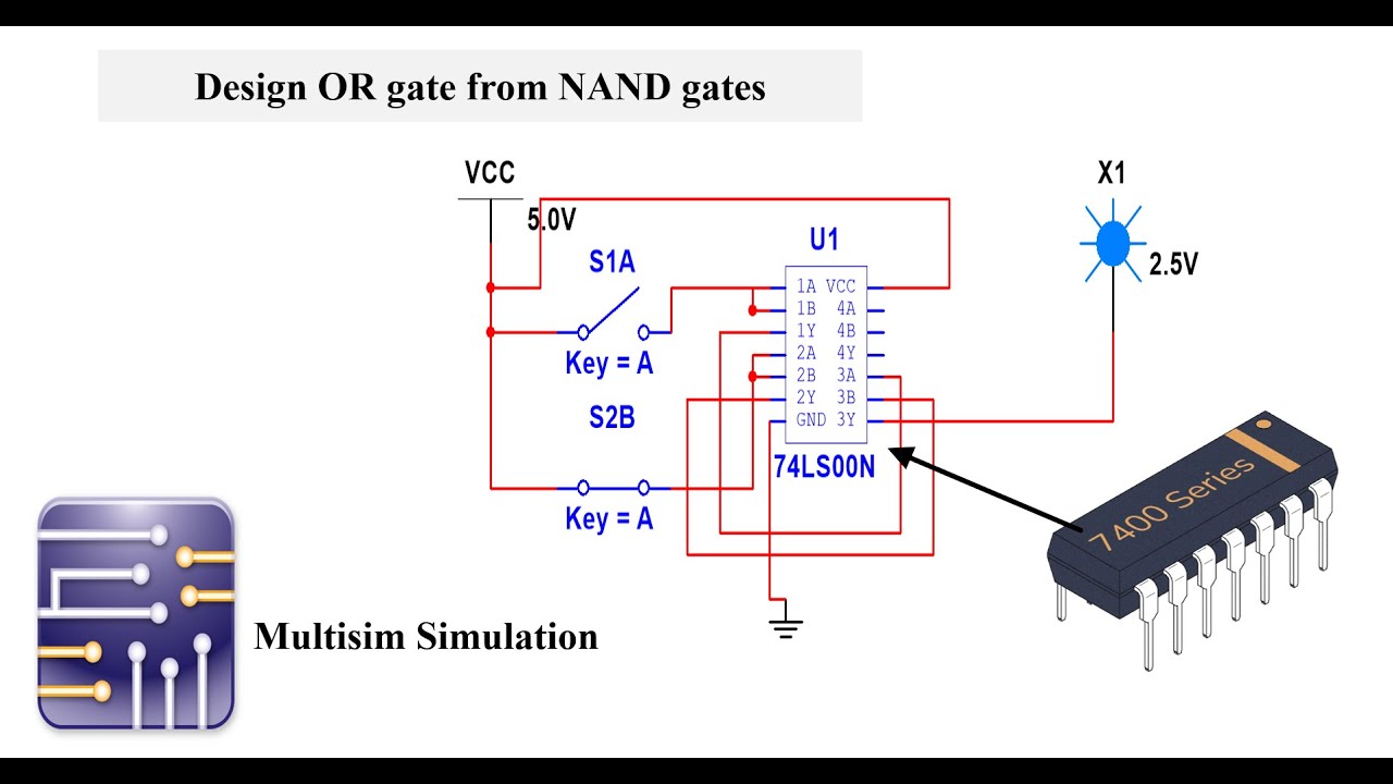 Designing OR gate from NAND gate IC 7400 #electronics #multisim