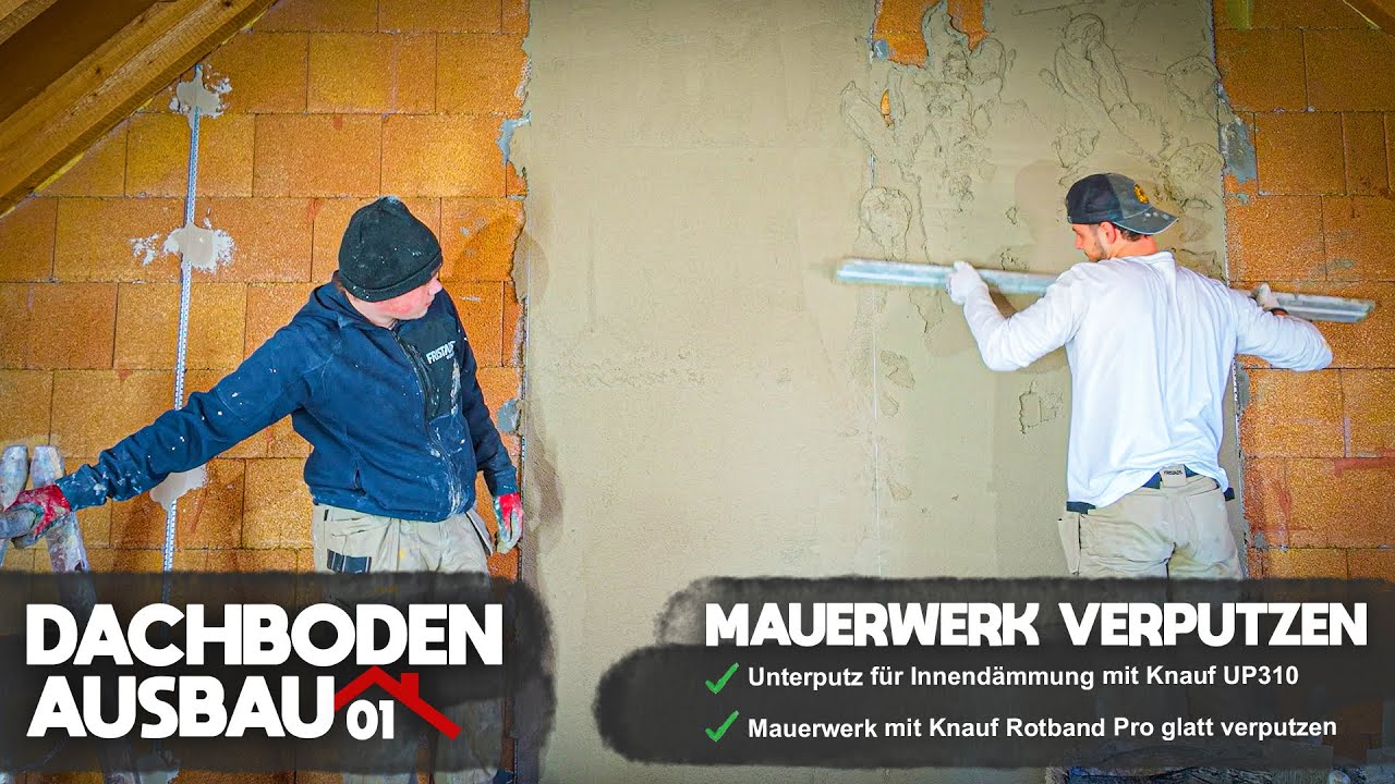 Dachbodenausbau - Folge 1 🏚️ | Mauerwerk verputzen mit Knauf Zementputz und Schnellputzleisten