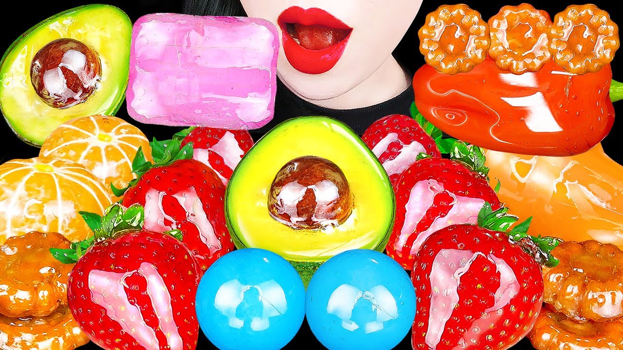 ASMR RAINBOW TANGHULU CANDIED FRUIT (AVOCADO, STRAWBERRY, ALOE, GUMMY) EATING SOUNDS MUKBANG 먹방