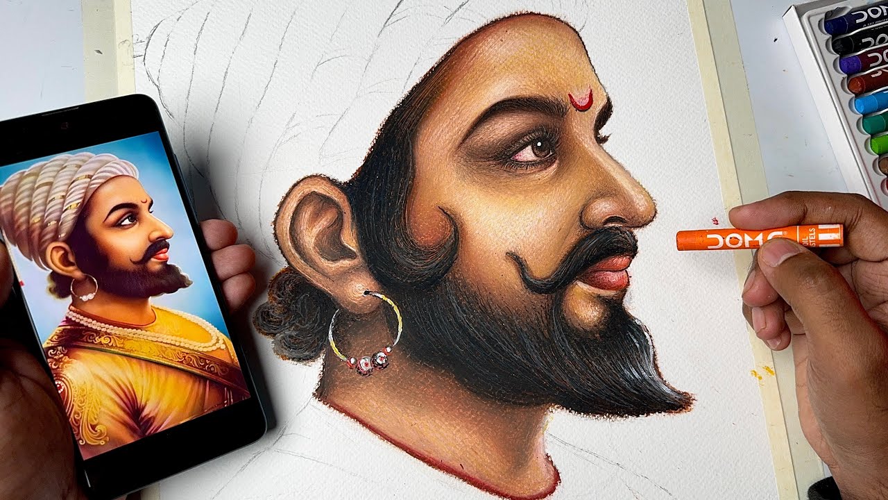 Chhatrapati Shivaji Maharaj Drawing,  Oil Pastel Drawing,  Step By Step Tutorial 🚩