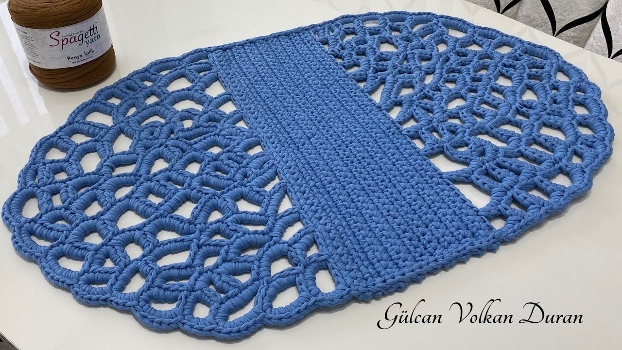 PENYE İPTEN ÖRGÜ MODERN TASARIM OVAL PASPAS- KİLİM YAPIMI - ŞAHANE OLDU 💙