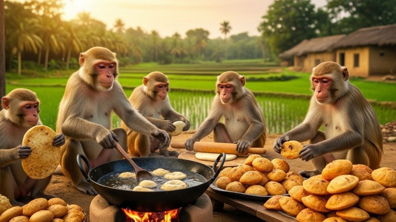 जब बंदरों ने संभाली कचौरी की दुकान! 😱 Hundreds of Kachori by Monkeys