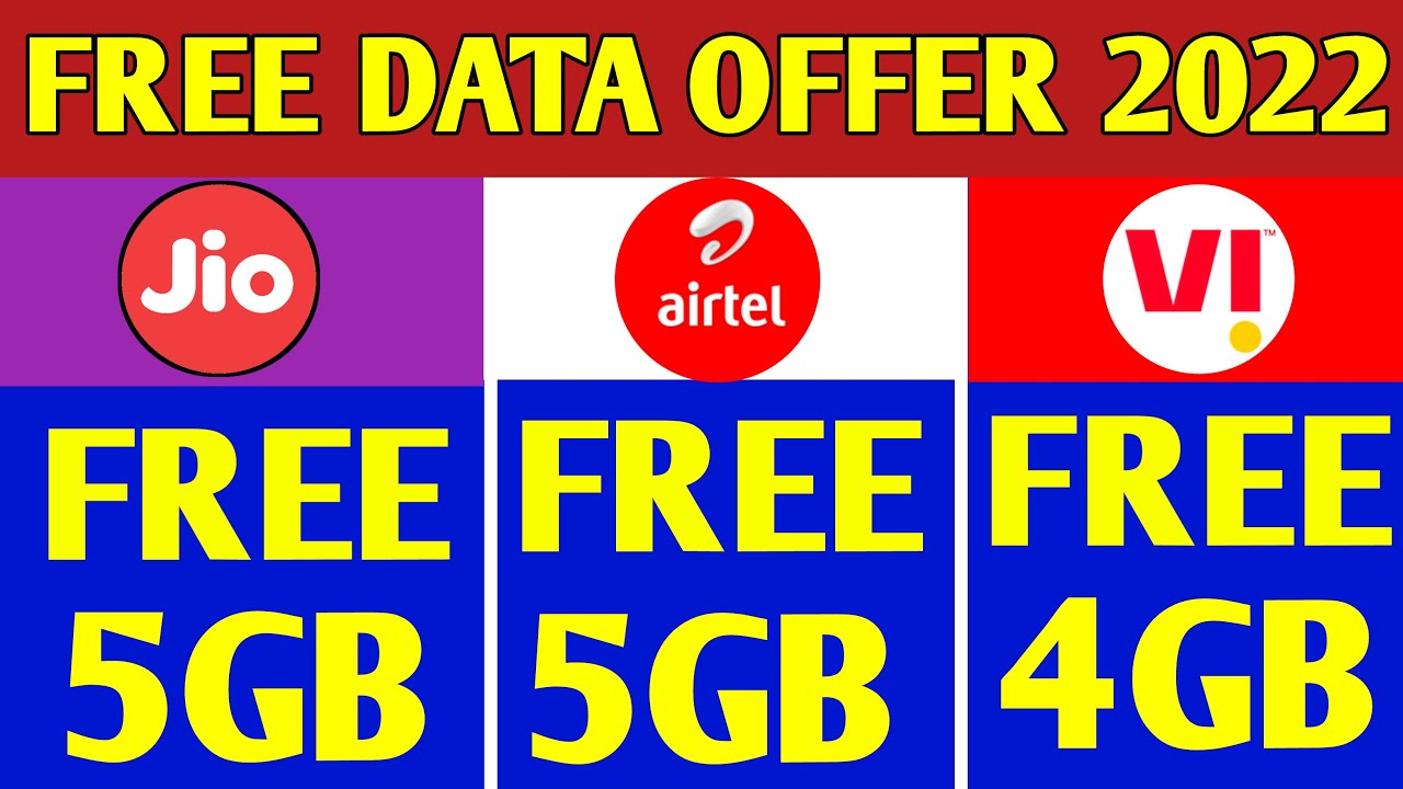 Jio, Airtel, Vi Free Data Offer 2022 | Jio Free 5GB Data | Vi Free 4GB Offer | Airtel 5gb Free Data