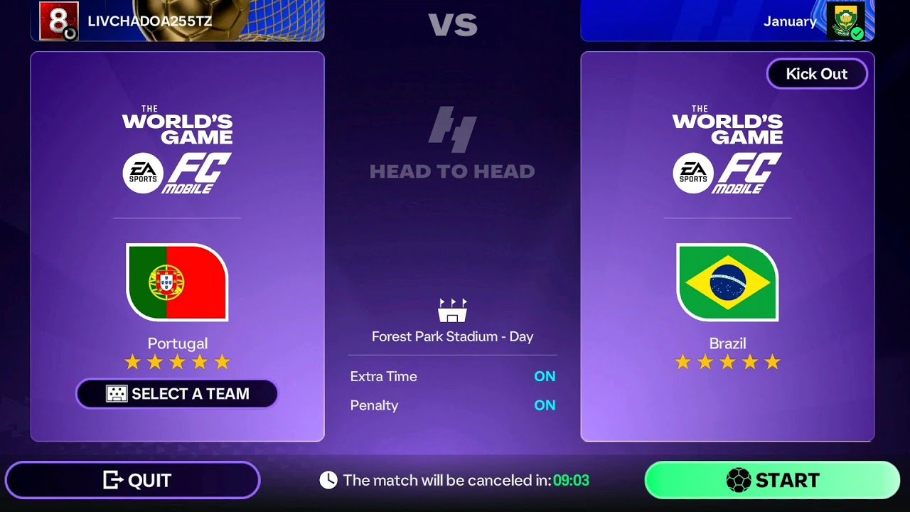 FC MOBILE NEW UPDATE, QUICK MATCH WITH CLASSIC TEAM, FRIEND MATCH, PORTUGAL VS BRASIL.  FC MOBILE.