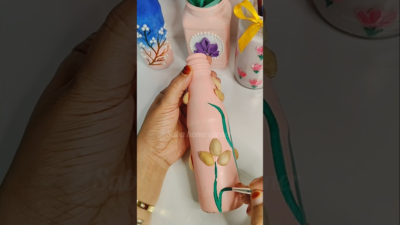 Diy Pista shell bottle art 🎨 #shorts #acrylicpainting #diy #bottelart #pistachio