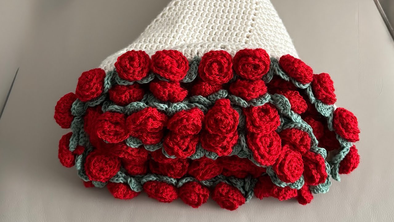 Crochet rose bouquet tutorial blanket 