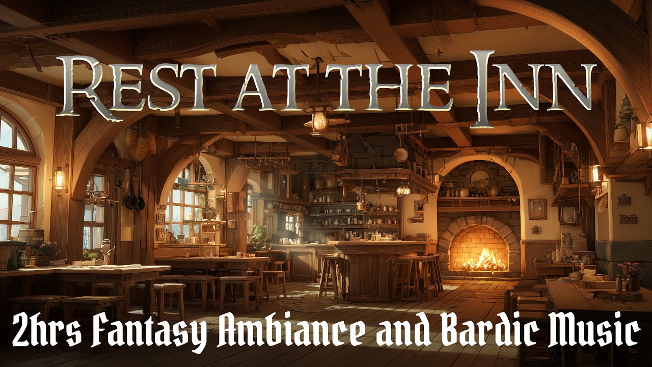 Relaxing Ambiance and Bard Music 🍺 Cozy Fantasy Inn & Roaring Fireplace