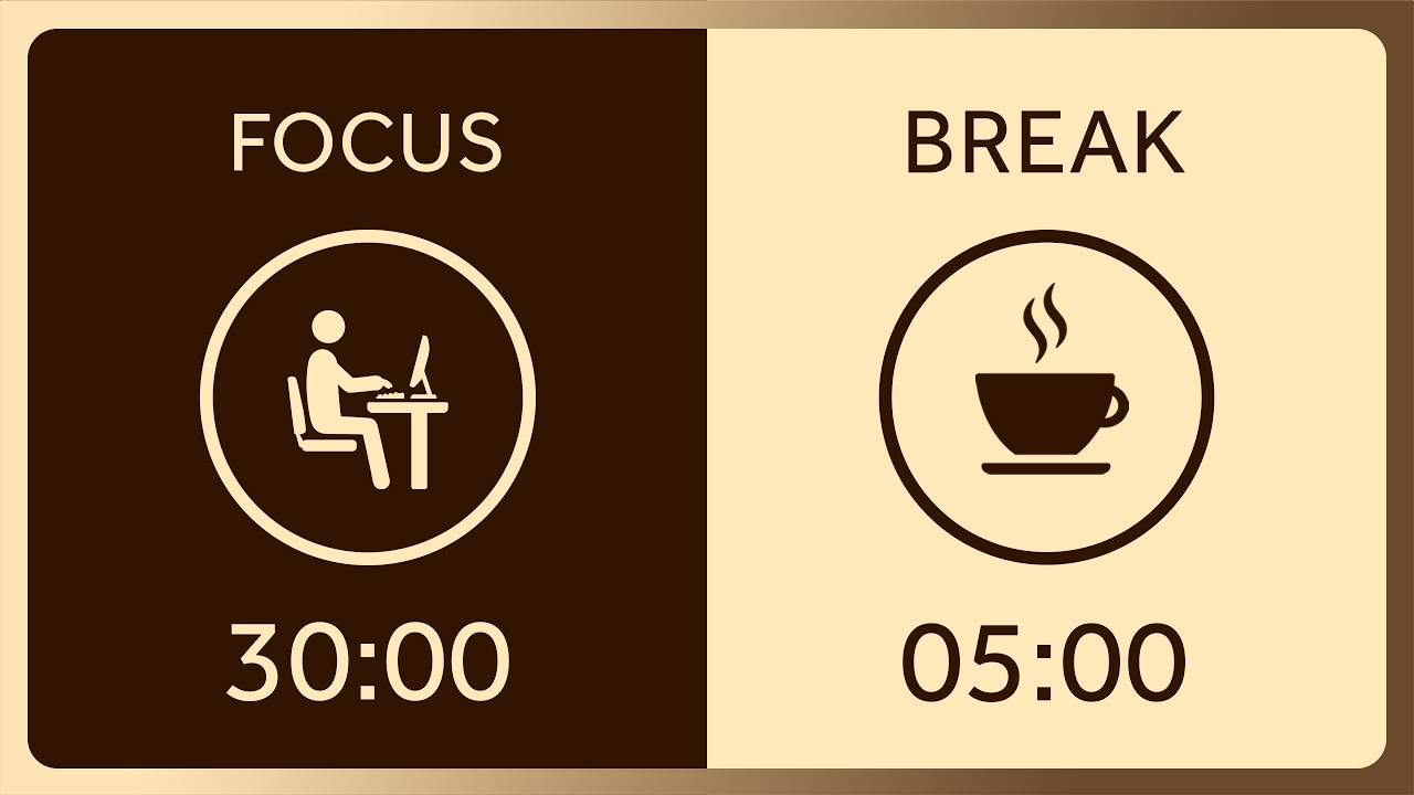 30/5 Pomodoro Timer 6h with Brown Noise | Study with Me | Focus & Productivity (7x30) #pomodorotimer
