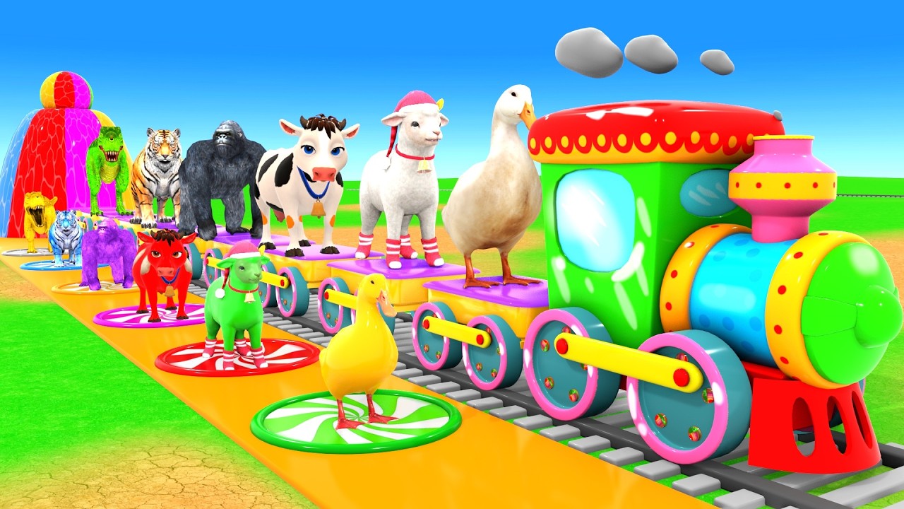 Long Slide Game With Elephant Gorilla Buffalo Hippopotamus Tiger - 3d Animal Game - Funny 3d Animals