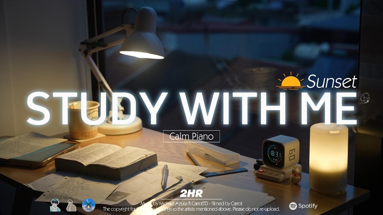 🥕2-HOUR STUDY WITH ME, My house at Sunset | 🎹 Calm Piano | Pomodoro 50-10