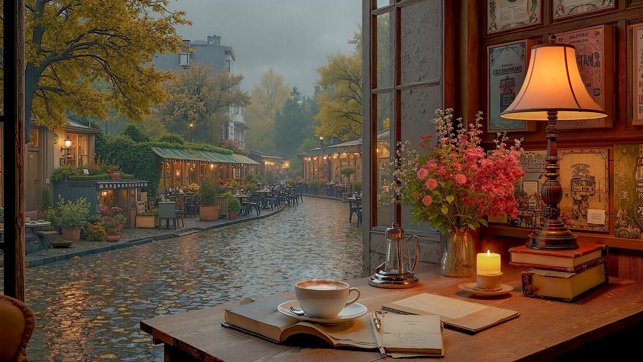 Peaceful Winter Evening Cafe with Soothing Jazz Music | Gentle Jazz Music & Sound Rain For Work