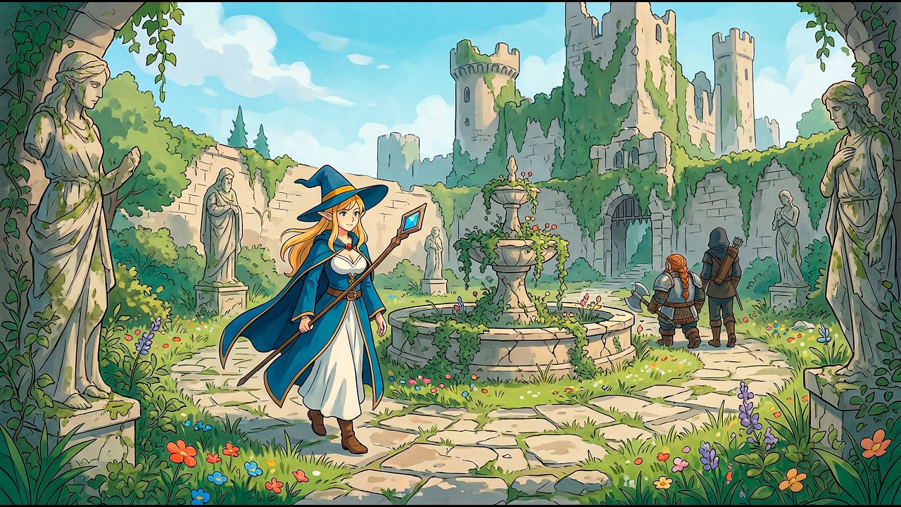 Ancient Castle Courtyard 🏰 Peaceful Fantasy Ambience for Focus & Relaxation