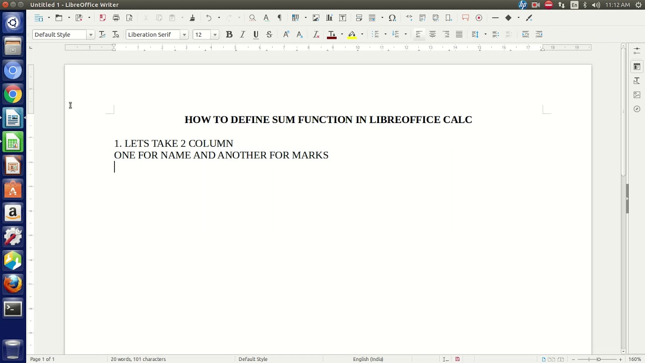 HOW TO DEFINE SUM FUNCTION IN LIBREOFFICE CALC