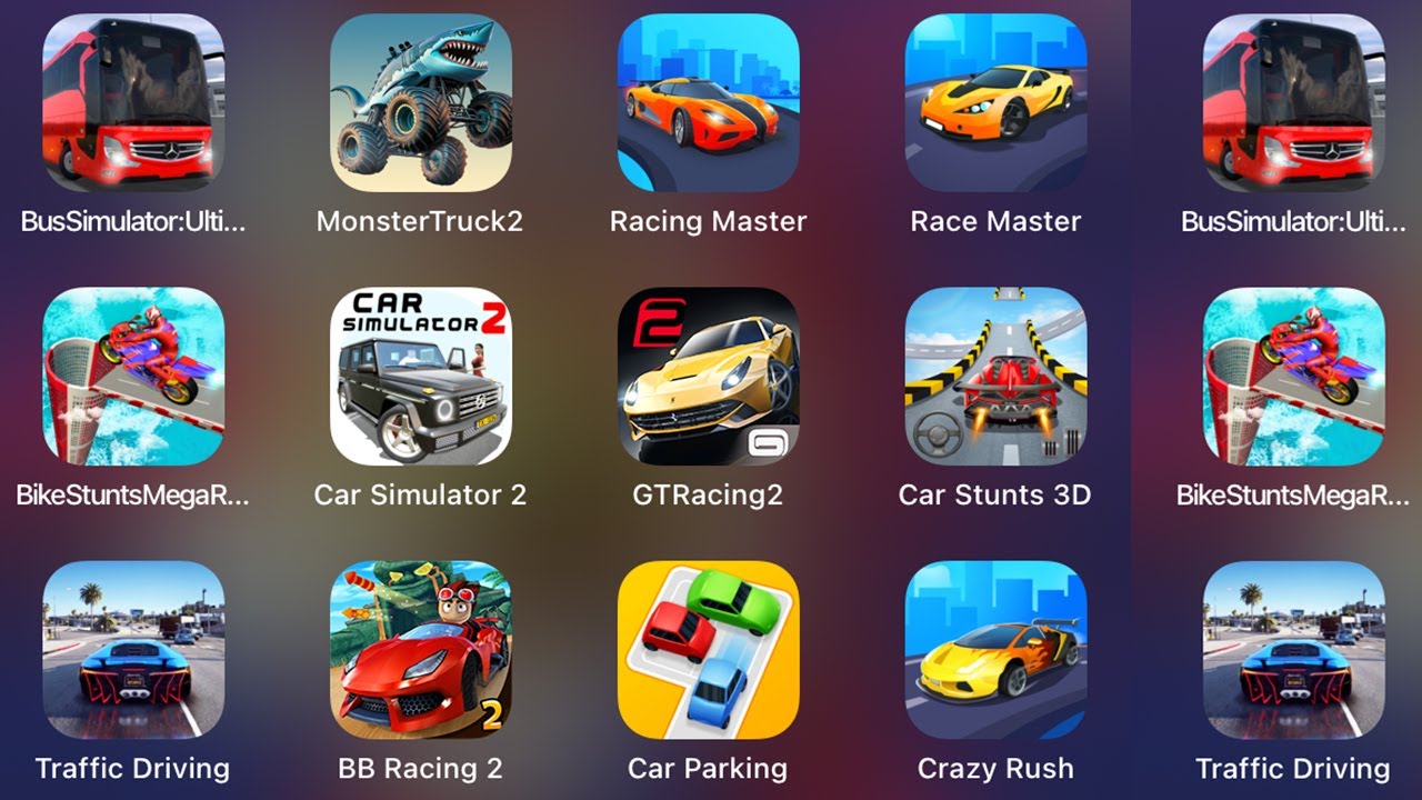 Race Master 3D,Car Simulator 2,Bus Simulator,Monster Truck,BB Racing 2,Car Stunts 3D,Bike Stunts
