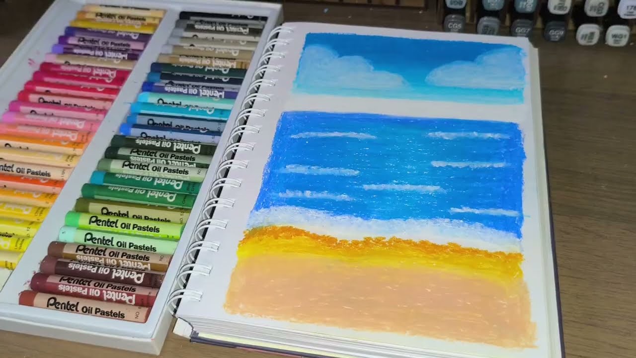 PINTANDO com GIZ PASTEL oleoso da PENTEL | Praia 🌊