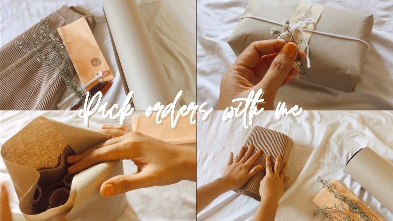 Studio vlog: how i pack my orders using kraft paper, dried flowers, yarn etc.