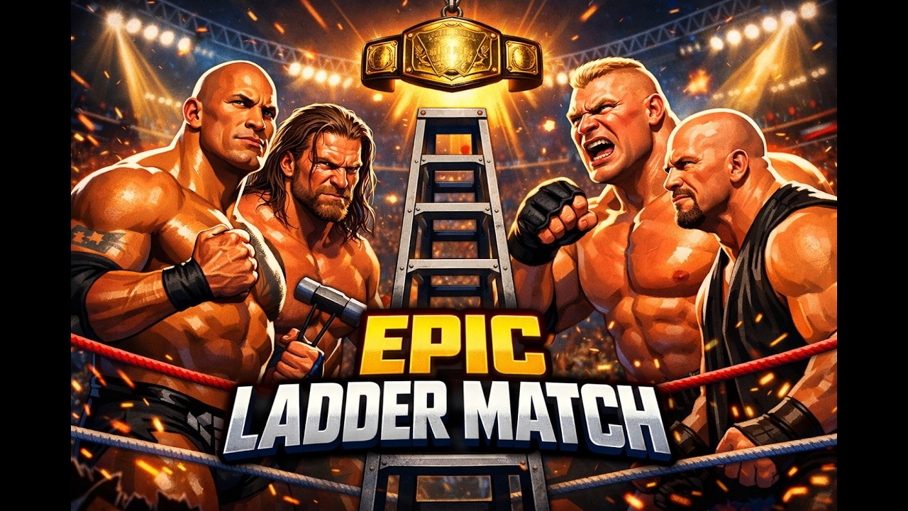 The Rock & Triple H vs Brock Lesnar & Stone Cold | EPIC Ladder Match Showdown