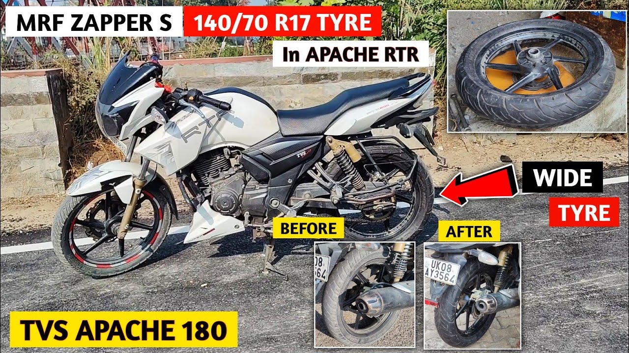 MRF Zapper Big Tyre Installation in Apache RTR 180 | TVS Apache 180 MRF Zapper 140/70R17 Tyre