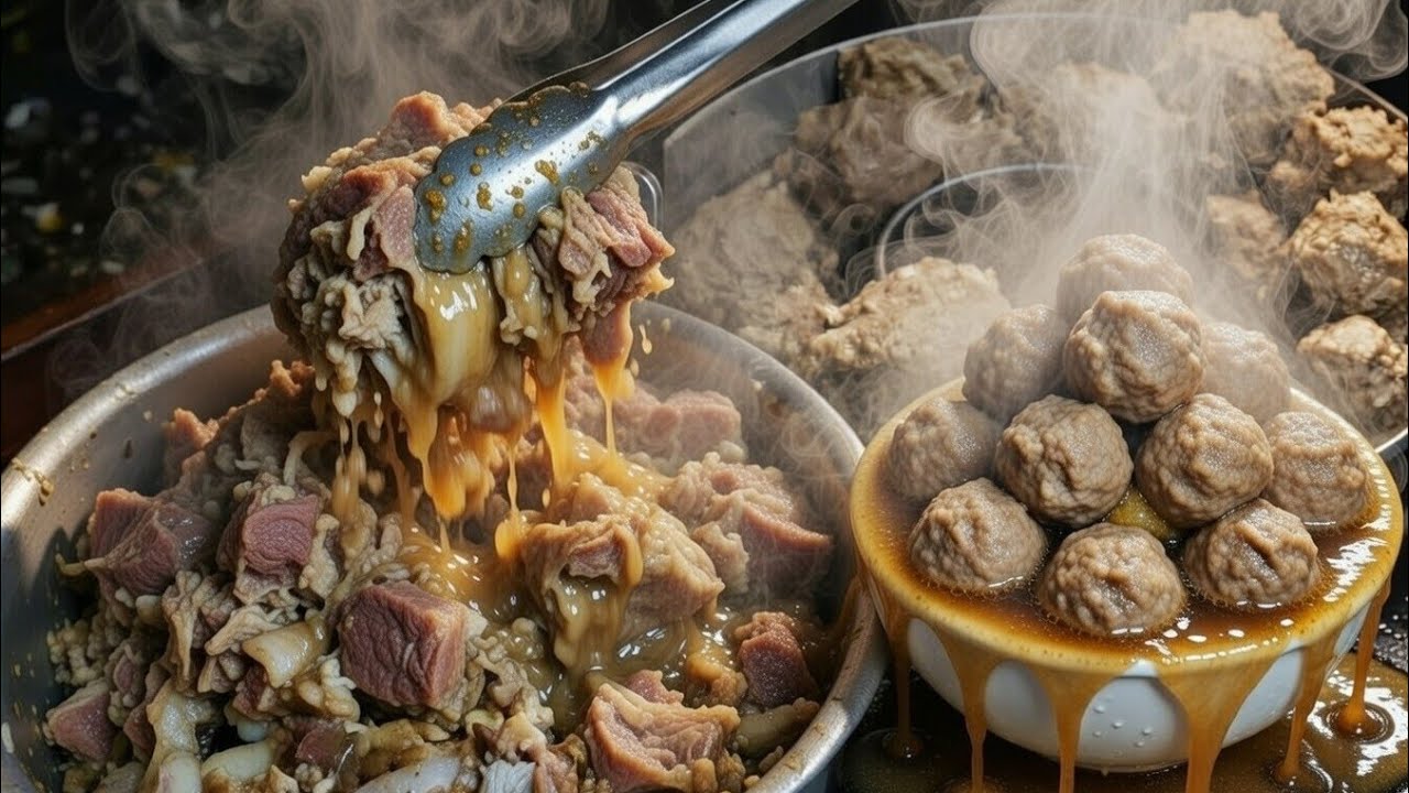 JUALAN DIBAWAH JEMBATAN SETENGAH KWINTAL LUDES!! RajaNya Bakso Urat Beranak, Tetelannya Gede2