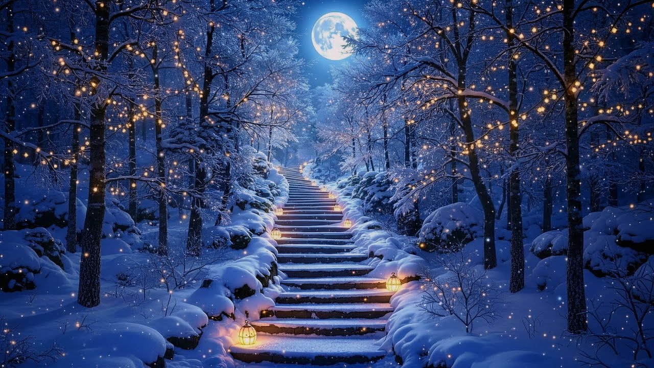 Enchanted Winter Stairs Sleep Music ✨ Moonlit Lights • Deep Relaxation