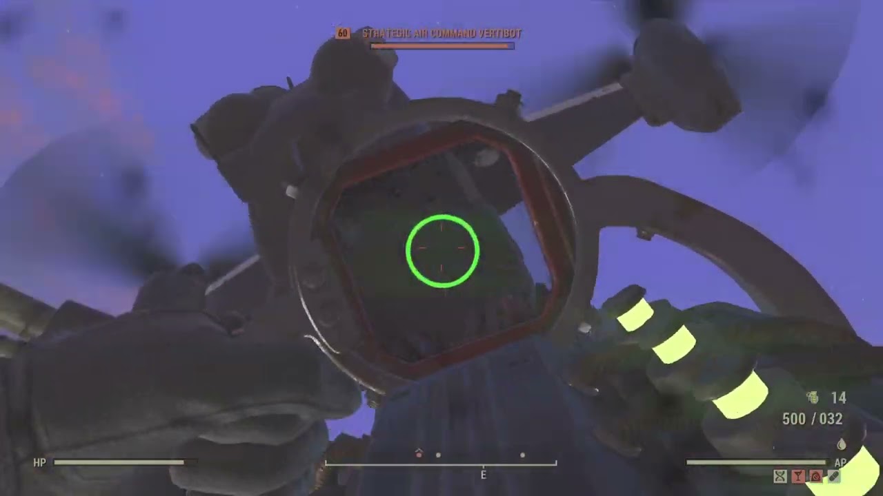 Fallout 76 - Vertibot battle at my camp with well timed jump scare ending.