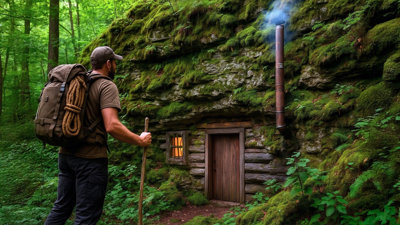 Alone in a Cabin Built Inside a Mountain | No Talking Shelter Story