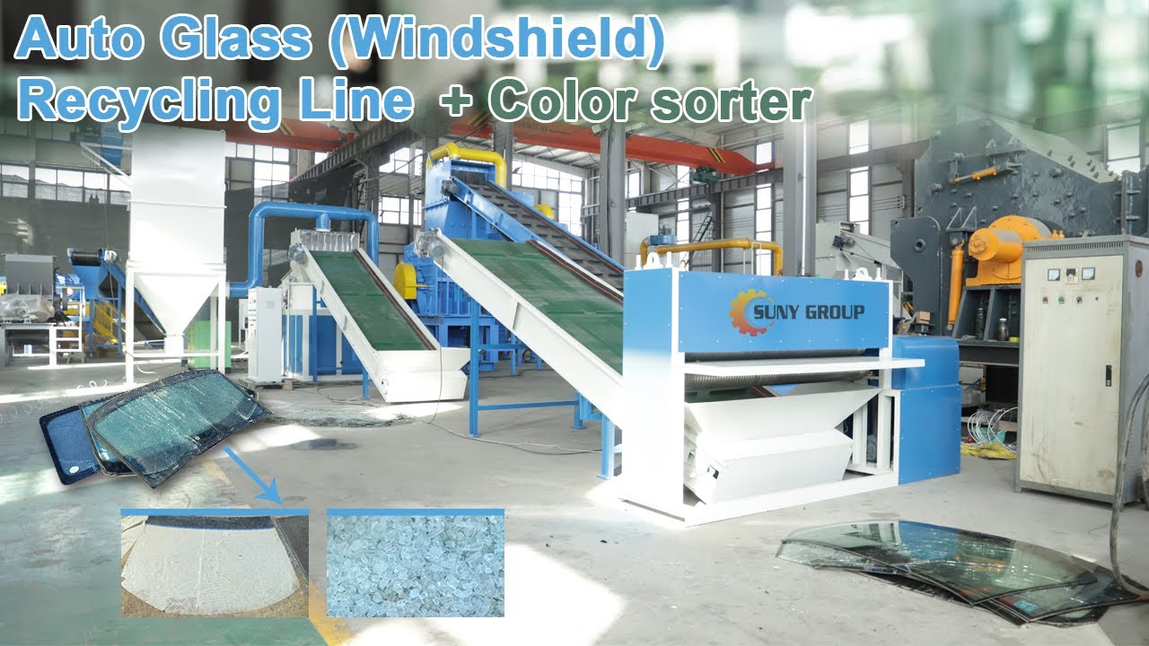 Laminated Glass Recycling Line with Color Sorter & Air Compressor