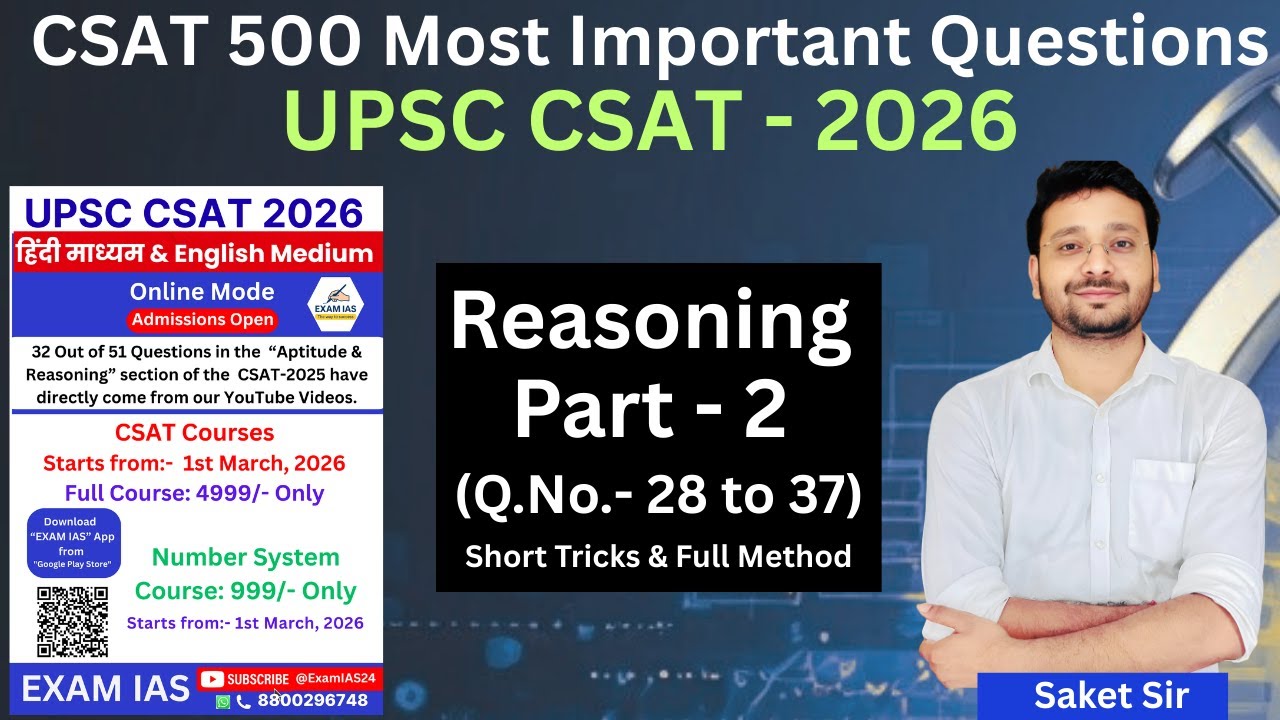 CSAT : 500 Most Important Questions (Short Tricks & Full Method) | Reasoning Part-2 #upsc #csat