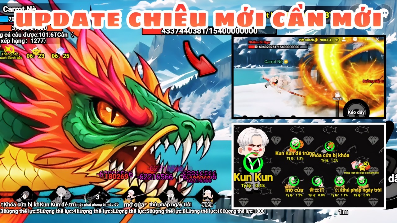 PHÁT HIỆN UPDATE CÁCH MỞ KHÓA FULL 5 CHIÊU MỚI KUNKUN & ÔNG CƯƠNG TRONG GAME CÂU CÁ VẠN CÂN