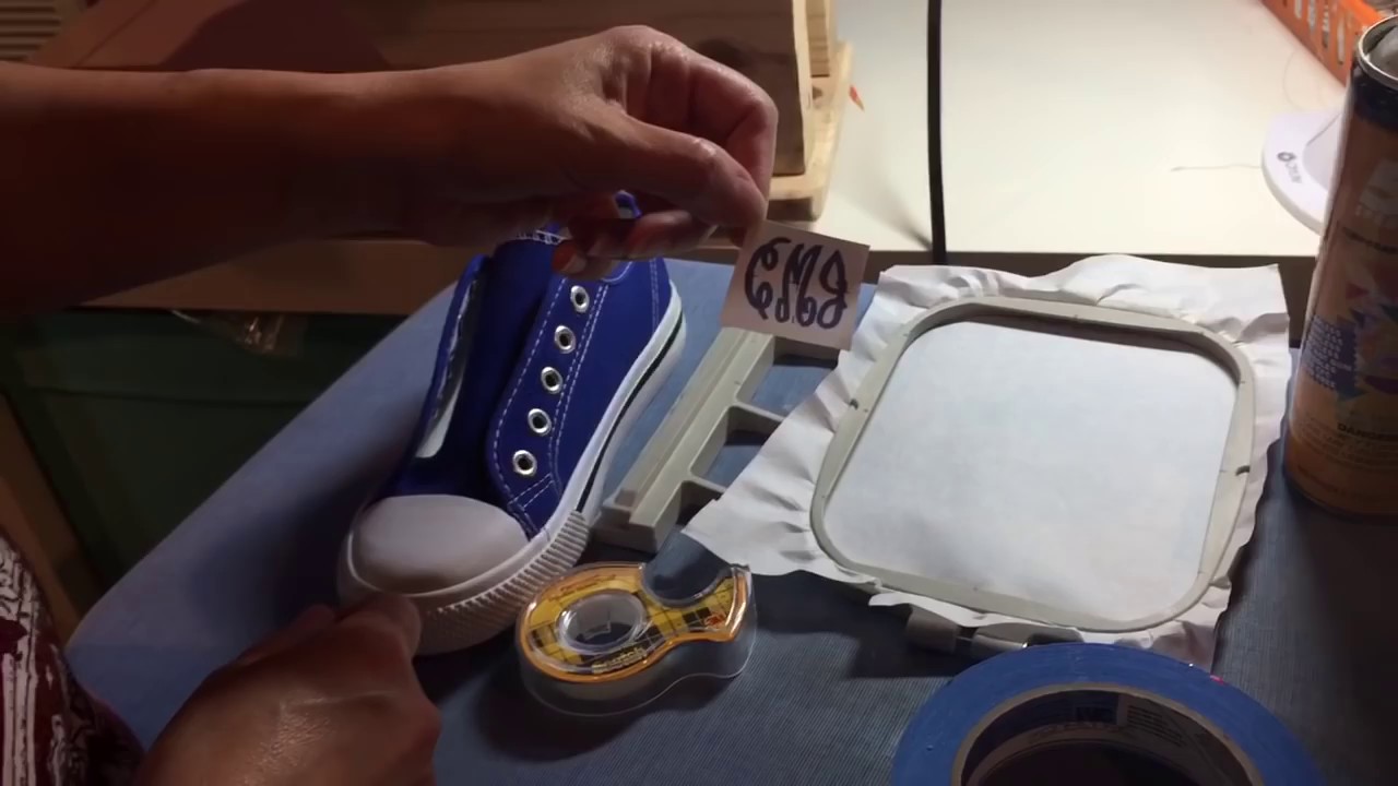 How to embroider a monogram on sneakers using a single needle embroidery machine