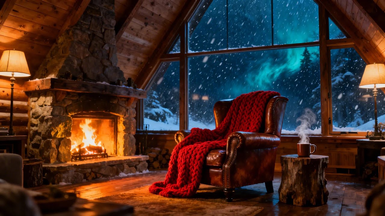 Сильная метель у хижины ❄️ Камин и мягкий джаз 🎷 Глубокий сон