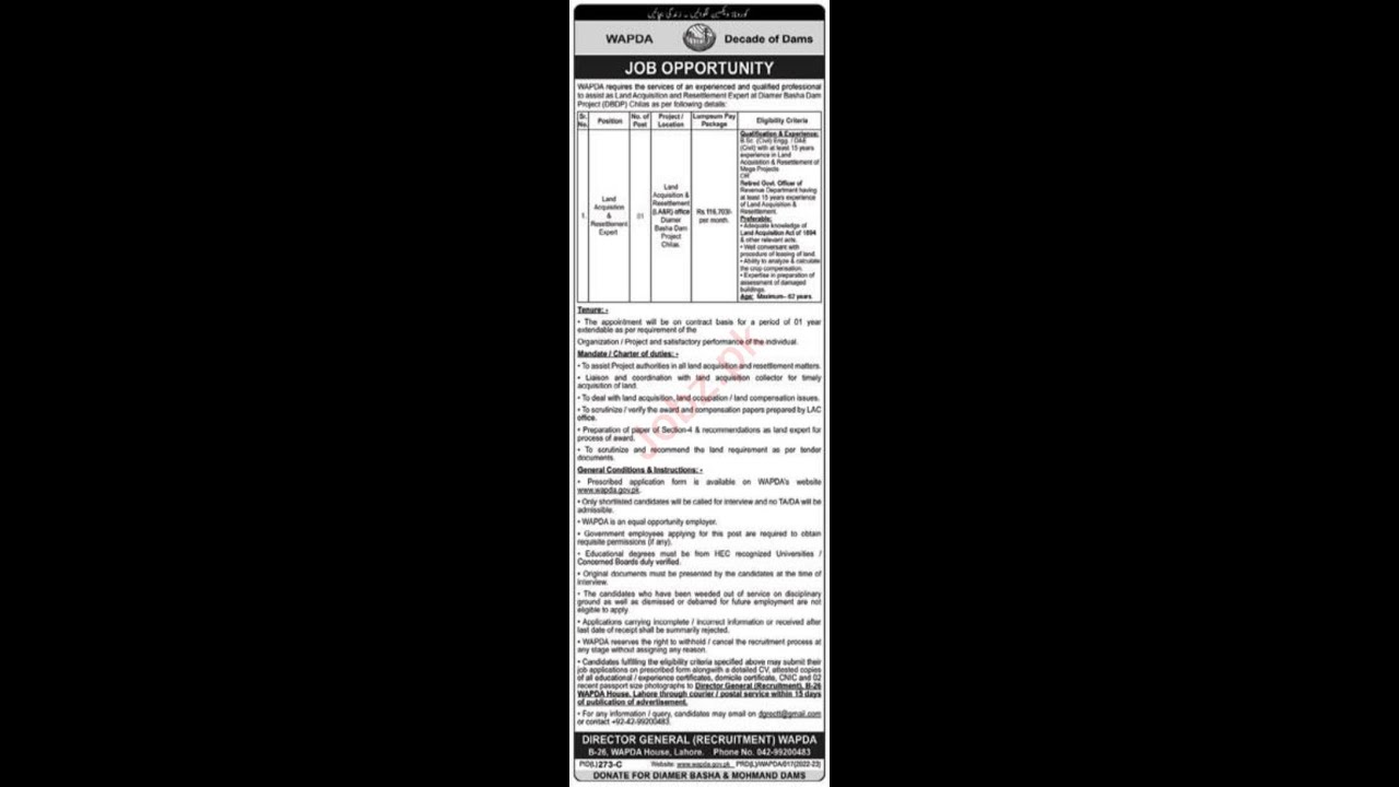 Wapda Diamer Basha Dam Project Jobs 2022 | New Jobs In Pakistan.