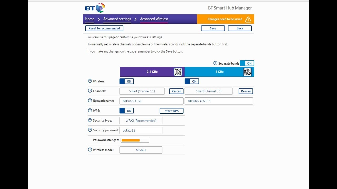 Как разделить 2,4 ГГц и 5 ГГц на BT HomeHub 6