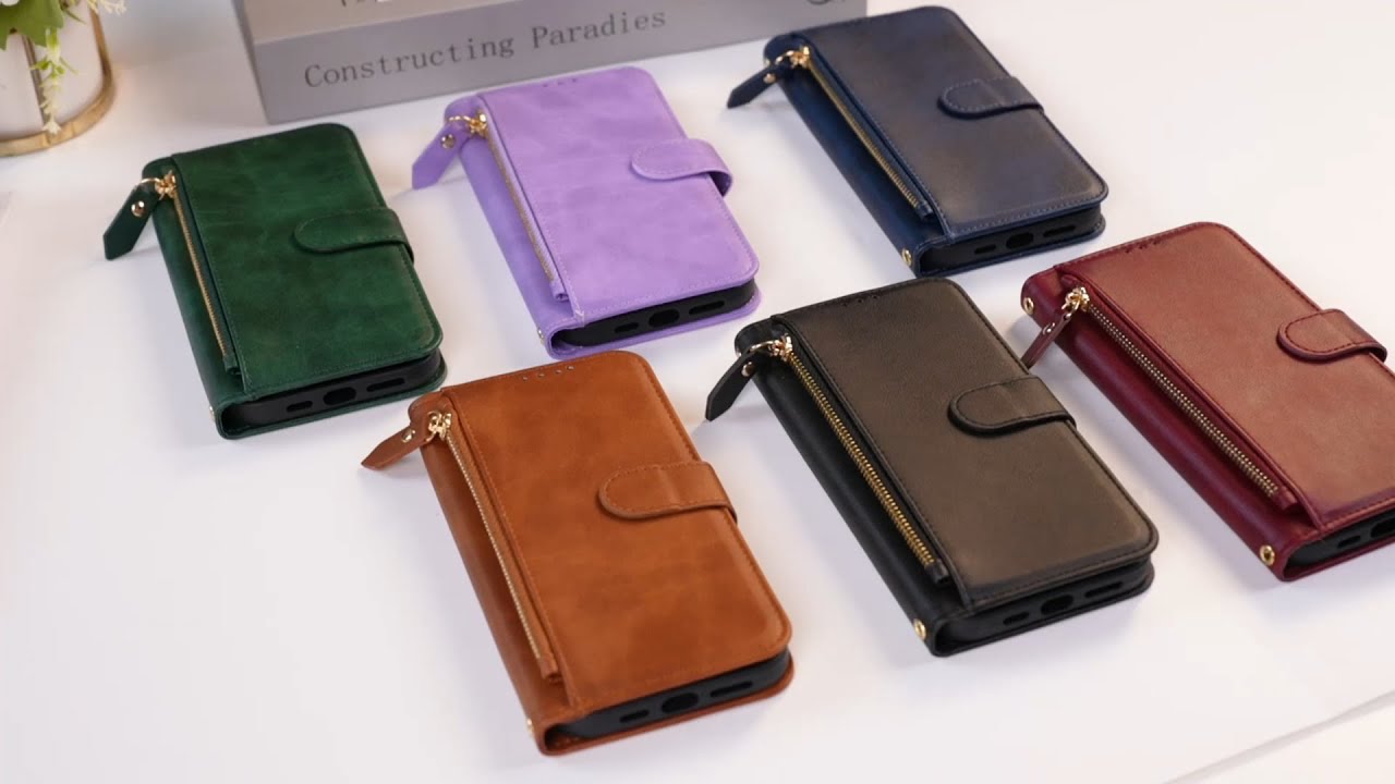 Zipper Pocket Multiple Card Slots Leather Cover Wholesale for iPhone Samsung Xiaomi Oppo Google...