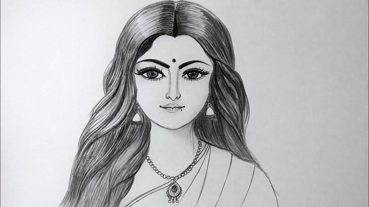 How To Draw an Indian Woman Face | Ek Bhartiya Nari ki Drawing Kaise Banaye | Chitra |