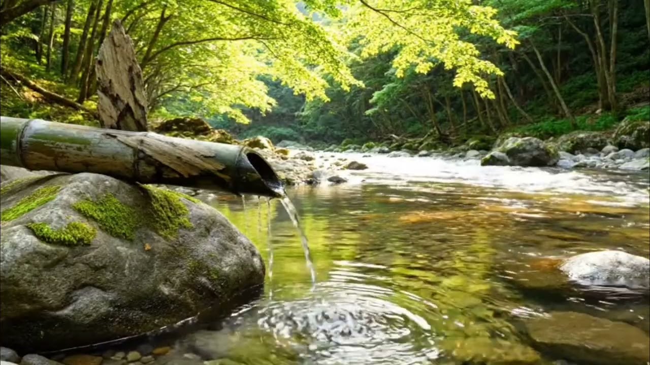 Soft, Healing music and bamboo water | Calming music | Stress, insomnia, sleep