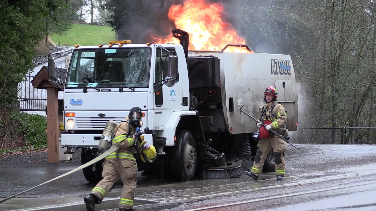 Raw Video: Street Sweeper Fire