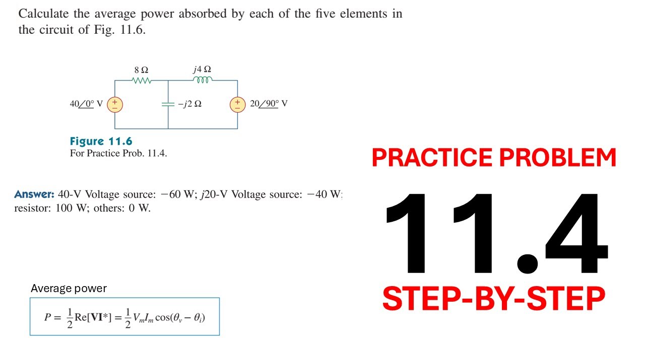 Practice Problem 11.4 Calculate the average power absorbed by each of the five elements in the