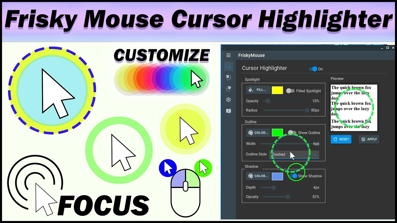 Frisky Mouse | Advanced free Highly Customizable Mouse Cursor Pointer Highlighting Utility.
