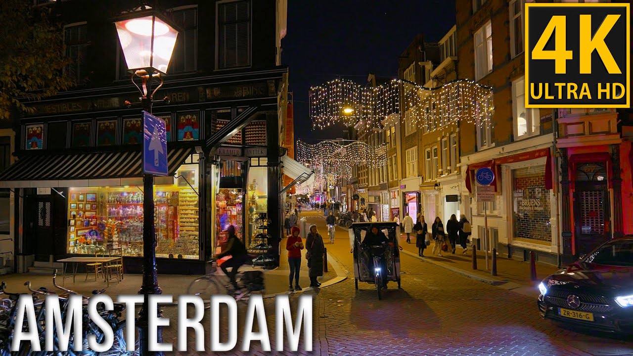 [4K HDR] Christmas lights in Amsterdam at night 🇳🇱 Spui, Kalverstraat, Dam Square | December 2023