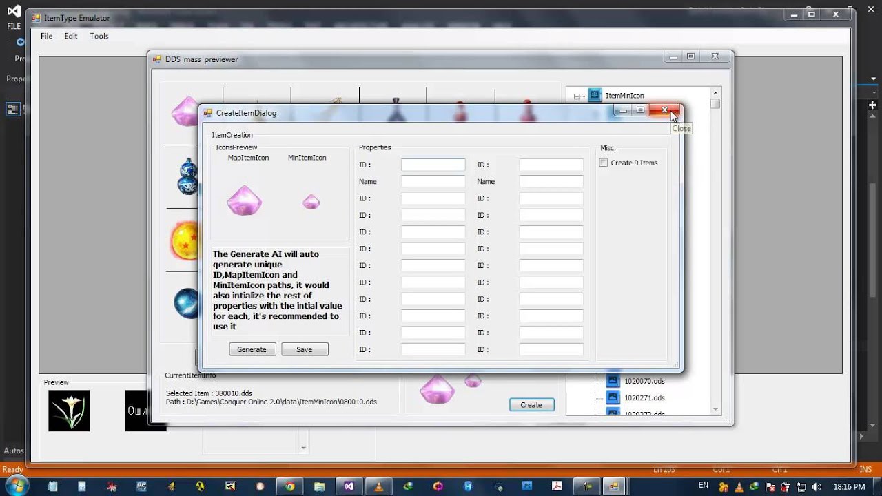Item Type Emulator the DDS mass Previewer tool