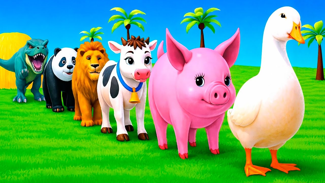 Long Slide Game With Elephant Gorilla Buffalo Hippopotamus Tiger - 3d Animal Game - Funny 3d Animals
