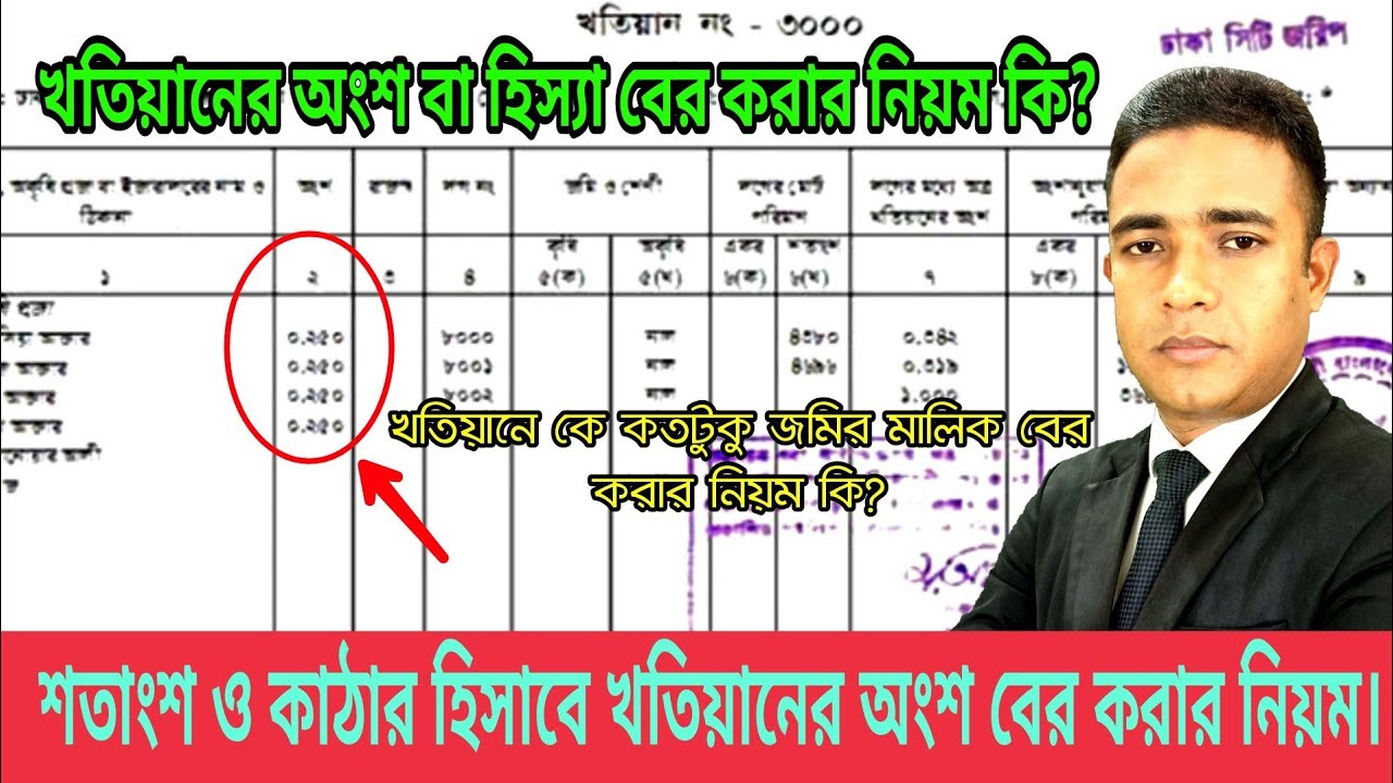 খতিয়ানের অংশ বা হিস্যা বের করার নিয়ম কি? শতাংশ ও কাঠা অনুযায়ী ।।সহজ আইন।।Shohoz Ain।।