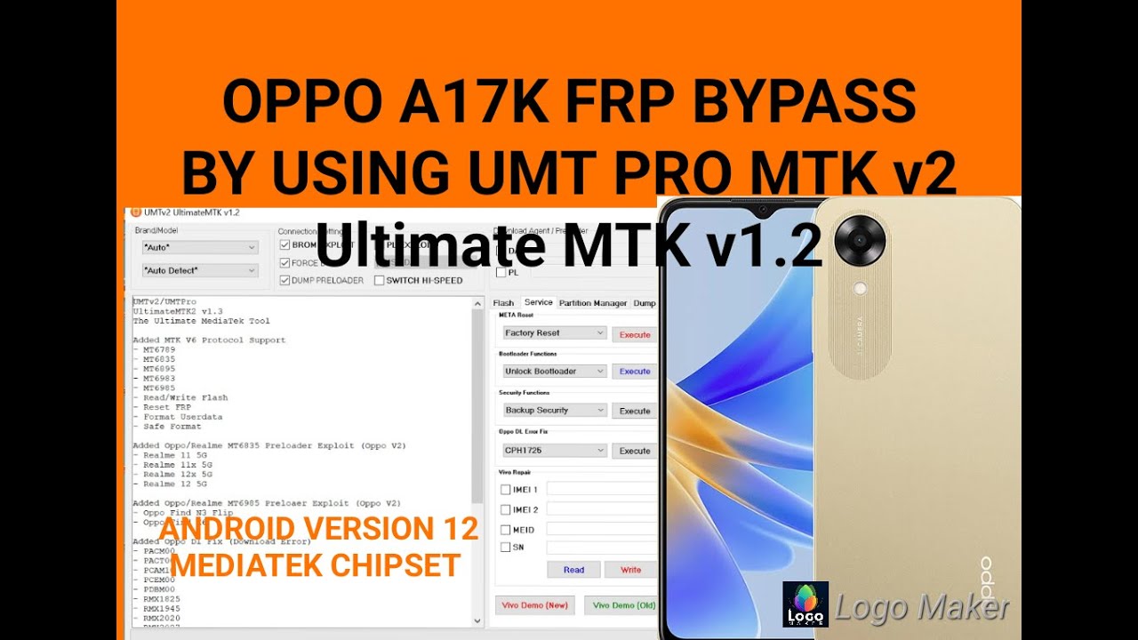 OPPO A17K FRP GOOGLE ACCOUNT REMOVE BY USING UMT PRO MTK v2 UltimateMTK v1.2 Tool || AG Techway