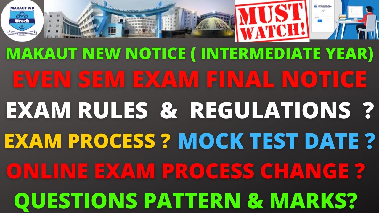 MAKAUT Even Sem Exam Final Notice ||  Mock Test Date || Makaut Exam Process  || Questions Pattern