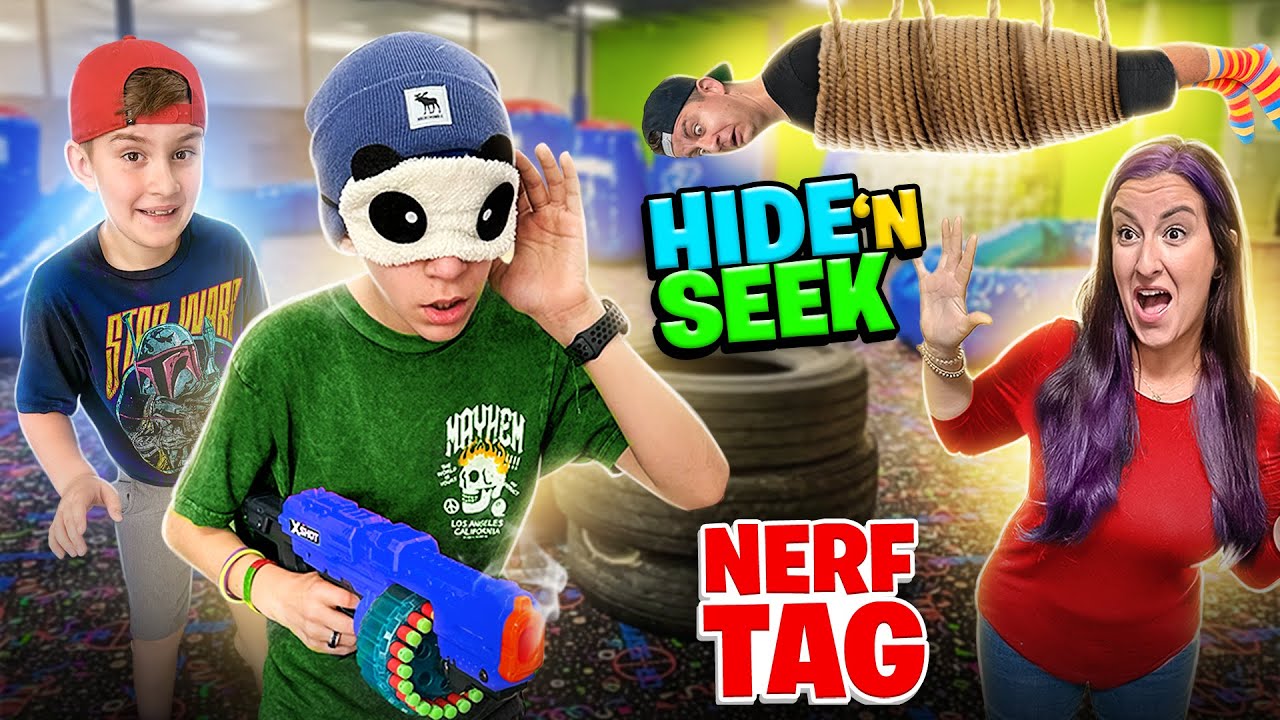THE QUIET PLACE GAME! Blindfolded HIDE N SEEK Nerf Tag (FUNhouse Family)