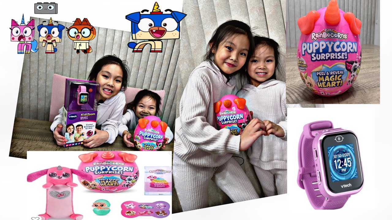 Toy reviews Rainbocorns Puppycorn egg surprise! Magic heart with kidizoom smart watch dx3 vtech