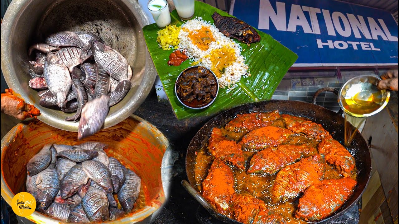 Most Viral National Hotel Ki Fish Fry & Unlimited Karimeen Fish Thali Rs 60/- l Thalassery Food Tour